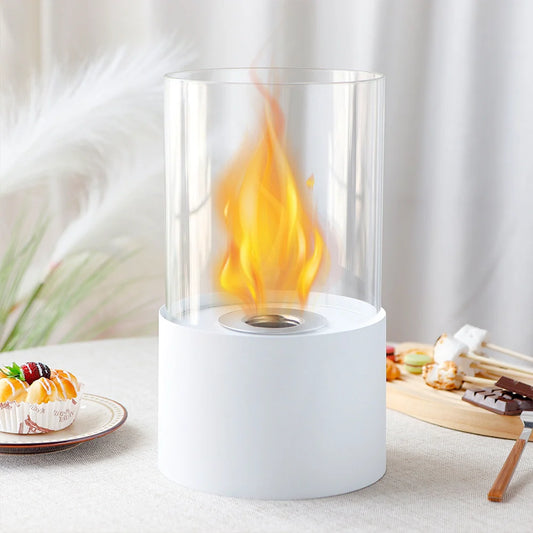 11.4"H Round Portable Tabletop Fireplace(white)
